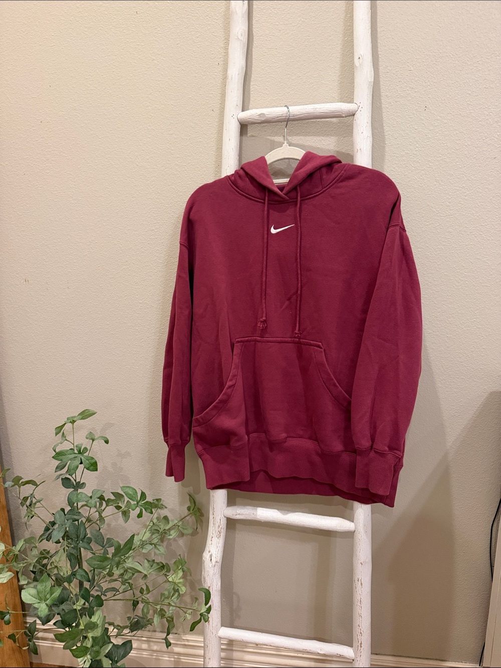 Nike unisex Maroon Crewneck Hoodie with White Swoosh NWOT
